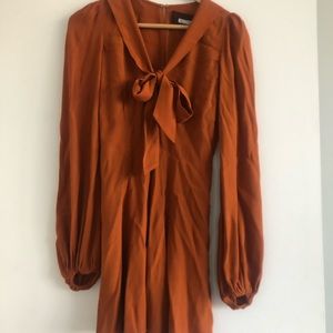 Reformation burnt orange pussy bow dress